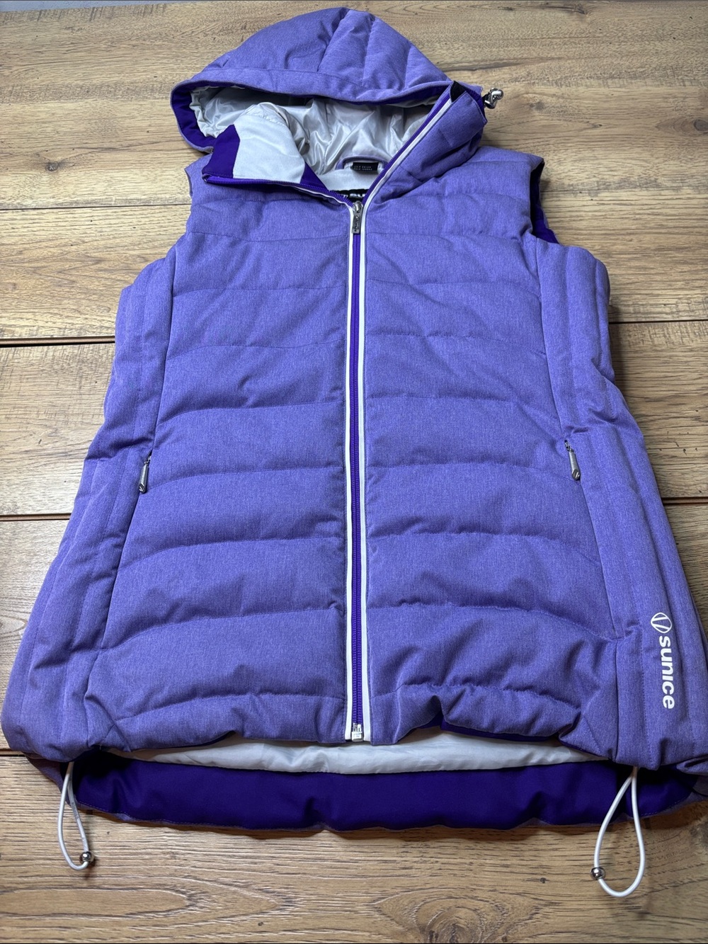 Women’s Sunice Down Filled Lavender Quilted Hooded Ski Vest Size 8